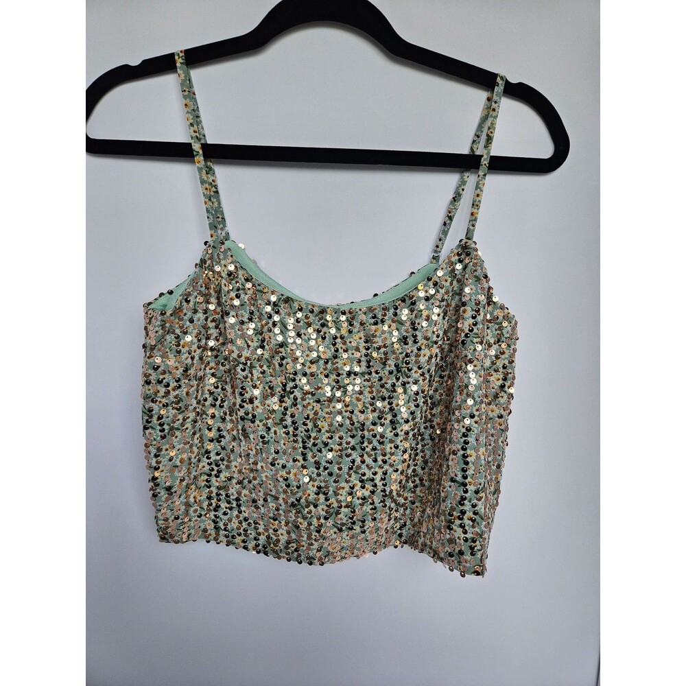 Dress The Population Sequin Crop Cami Spaghetti Strap Multi Color